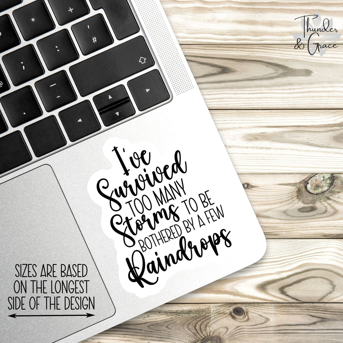 I've Survived Too Many Storms sticker, warrior quote – view 2