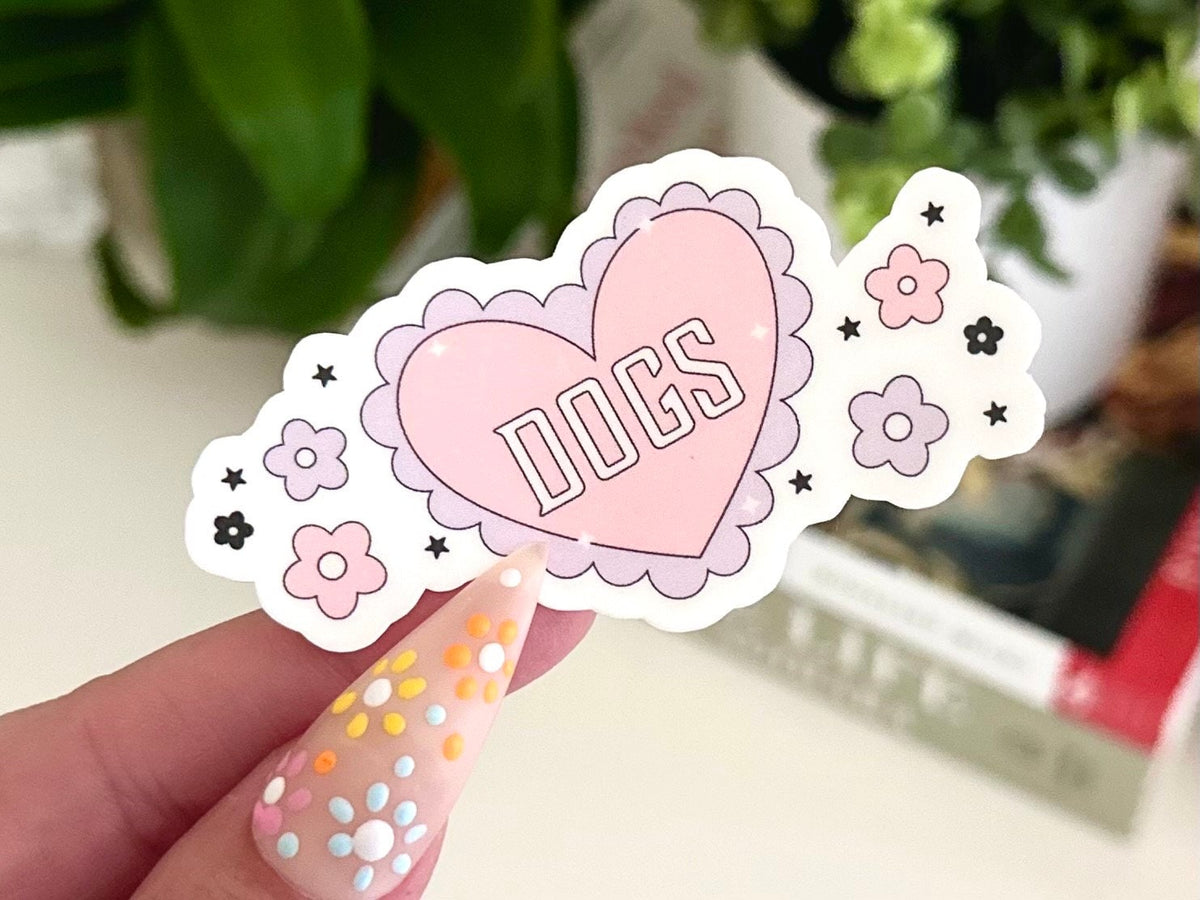 Dogs sticker, heart & flowers