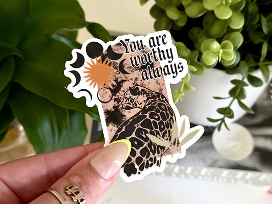 You Are Worthy Always sticker, christian leopard print