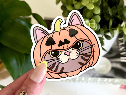 Tabby Pumpkin Cat sticker, cat mom