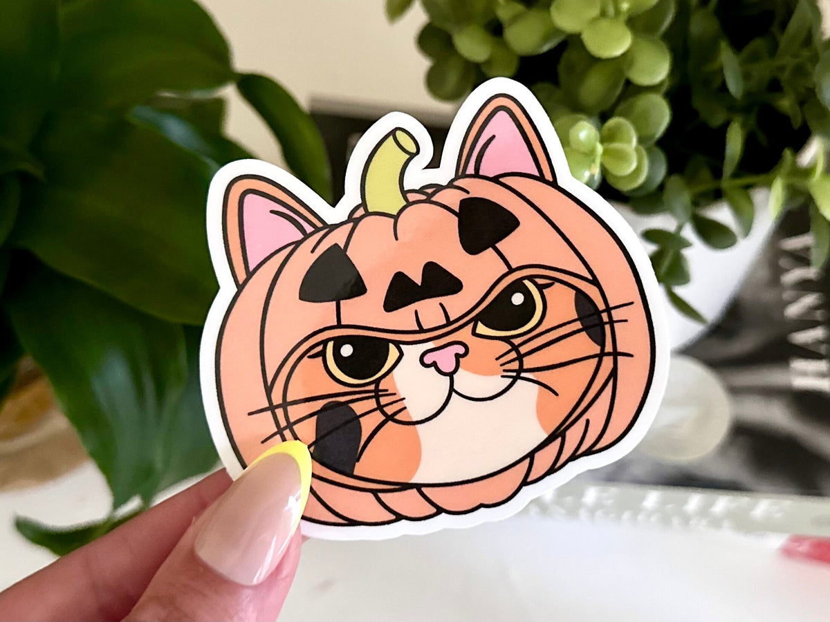 Calico Pumpkin Cat sticker, cat mom