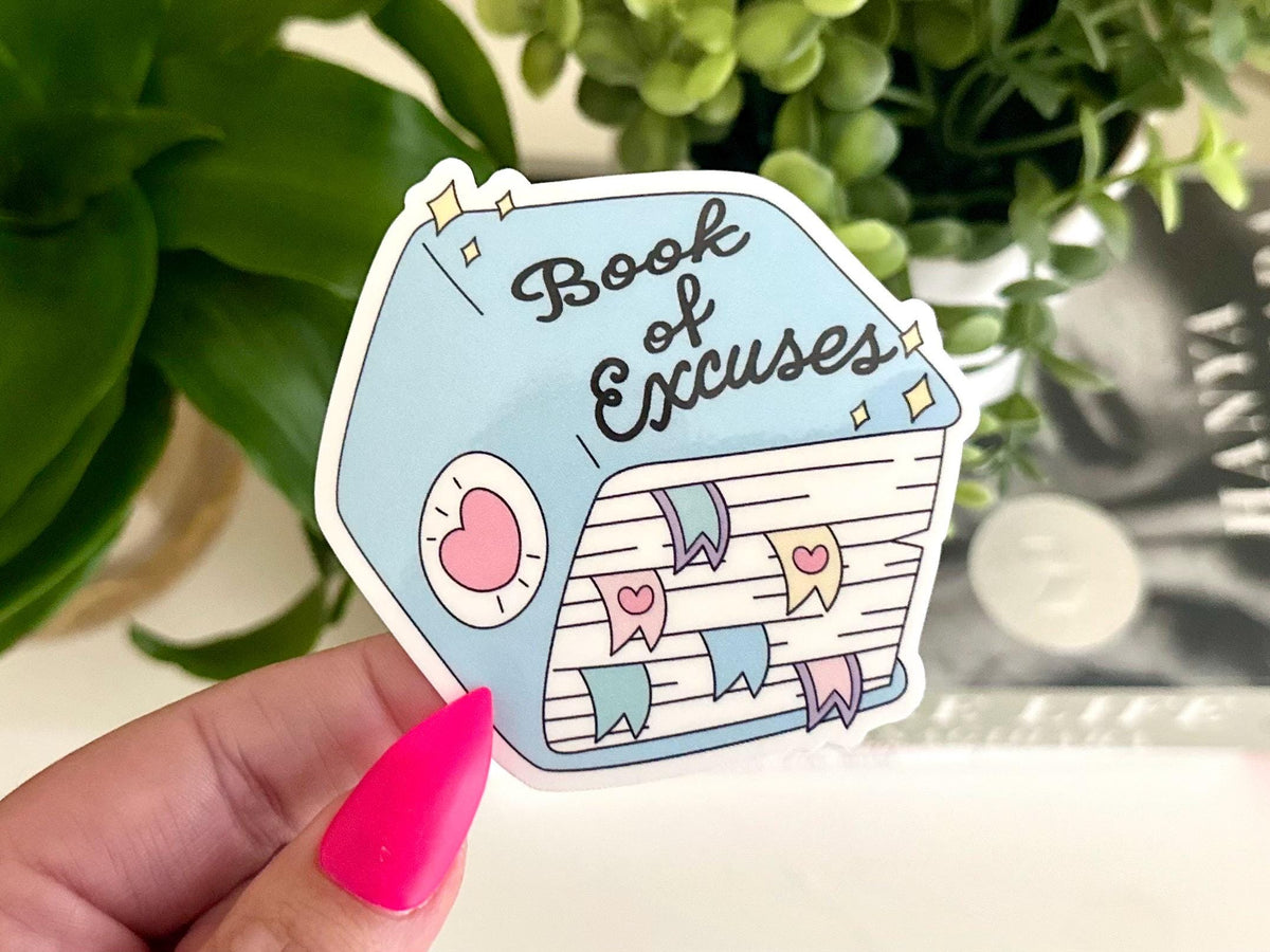 Book of Excuses sticker, cute mental health