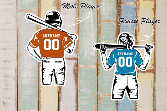 Custom baseball jersey player sticker showing a name and number on the back