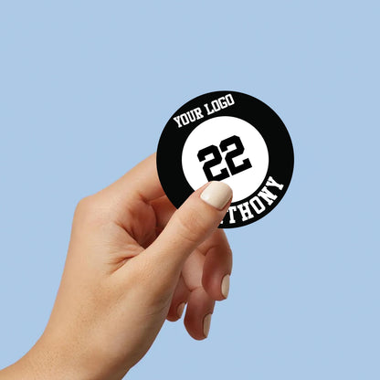 Custom round bat knob stickers with a number and name – view 6
