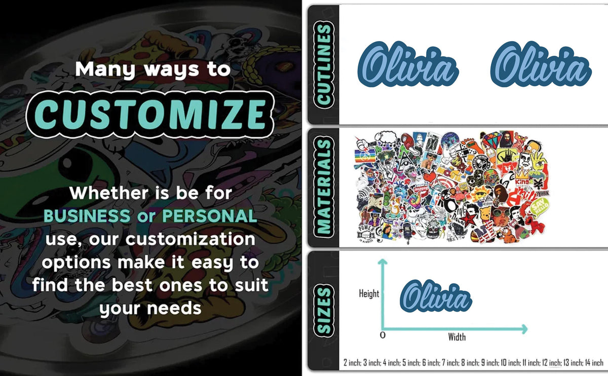 Custom colorful name stickers shown in seven different font styles – view 4