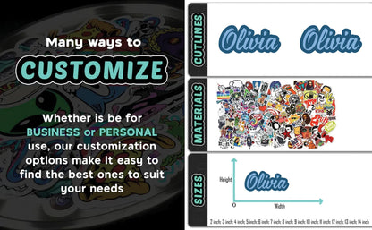 Custom colorful name stickers shown in seven different font styles – view 4