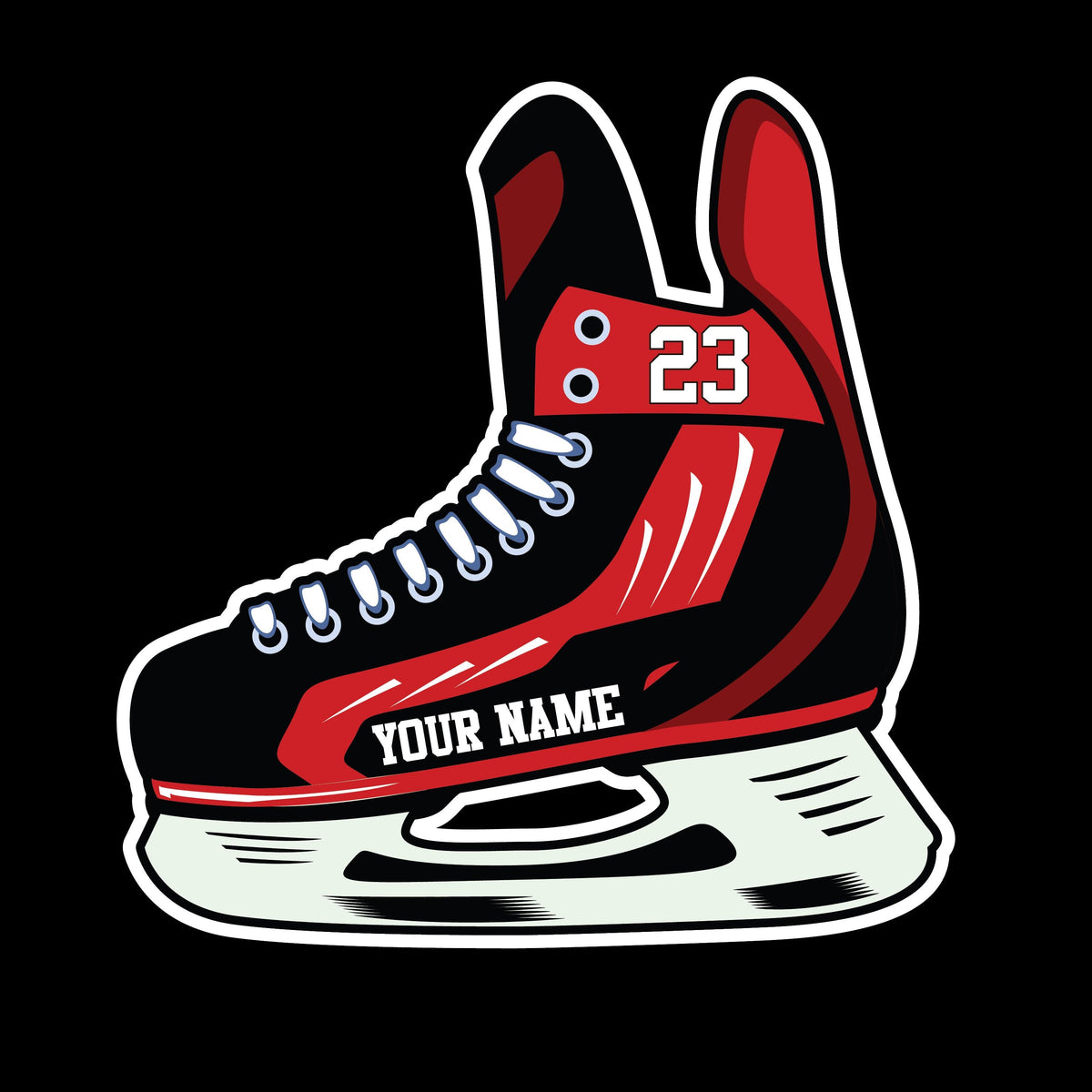 Custom hockey skate and jersey sticker with a name and number