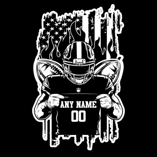 Custom football and rugby style sticker with a name and number