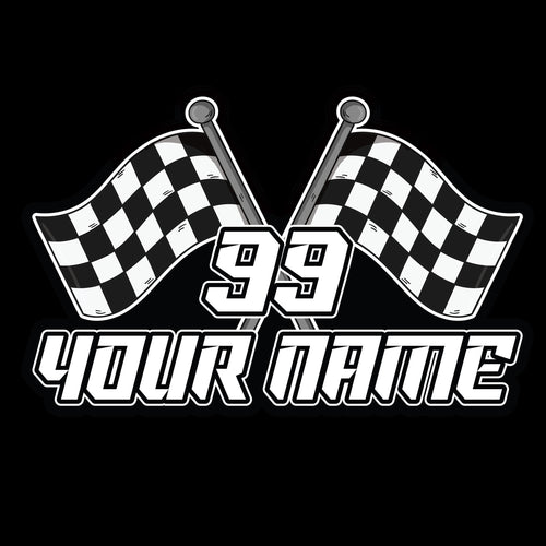 Custom racing sticker with a name and number in a bold race font