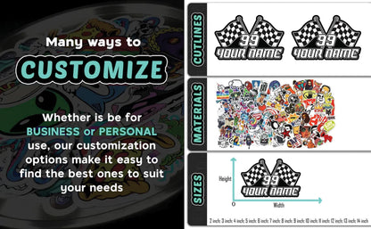 Custom racing sticker with a name and number in a bold race font – view 4