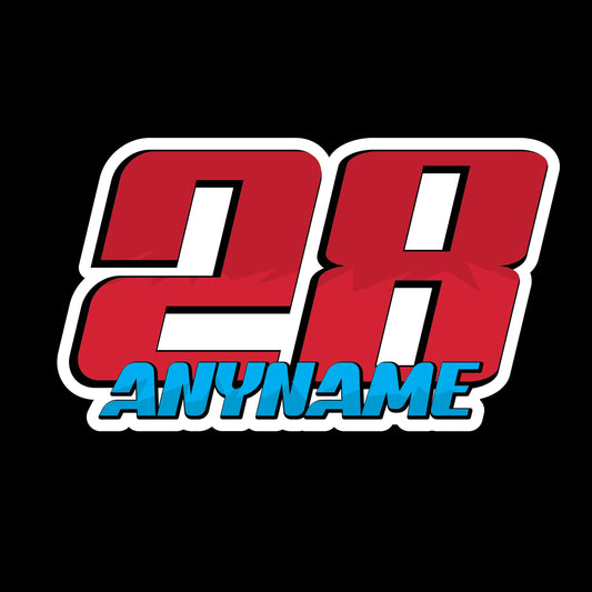 Custom racing bumper sticker with a name and number