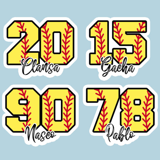 Custom Softball Number & Name Sticker by Stickreews