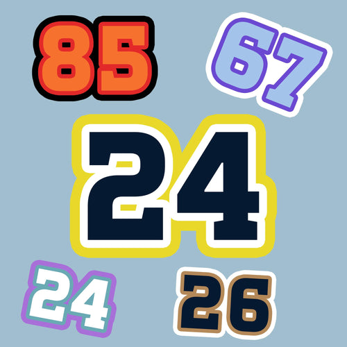 Custom sports jersey number sticker in up to three colors