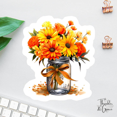 Autumn Flower Mason Jar sticker, car for women