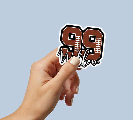 Custom football sticker with a big number and a name