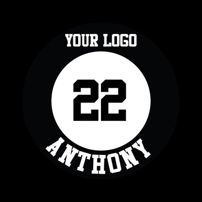 Custom round bat knob stickers with a number and name – view 2