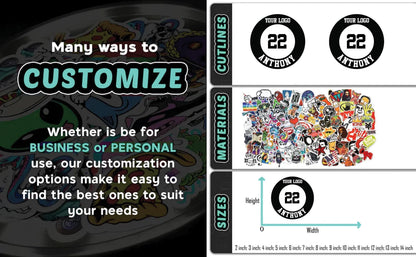 Custom round bat knob stickers with a number and name – view 5