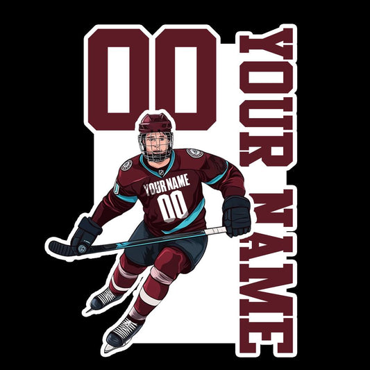 Custom hockey jersey back sticker with a name and number