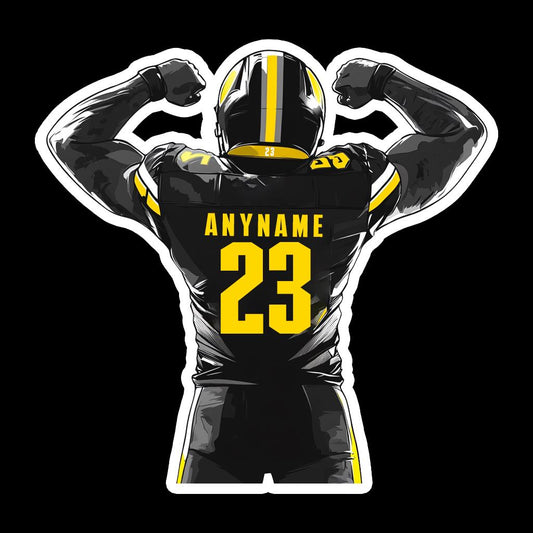 Custom American football jersey number sticker with a name