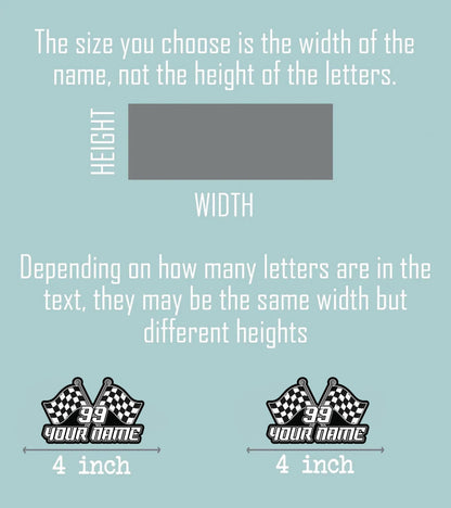 Custom racing sticker with a name and number in a bold race font – view 3