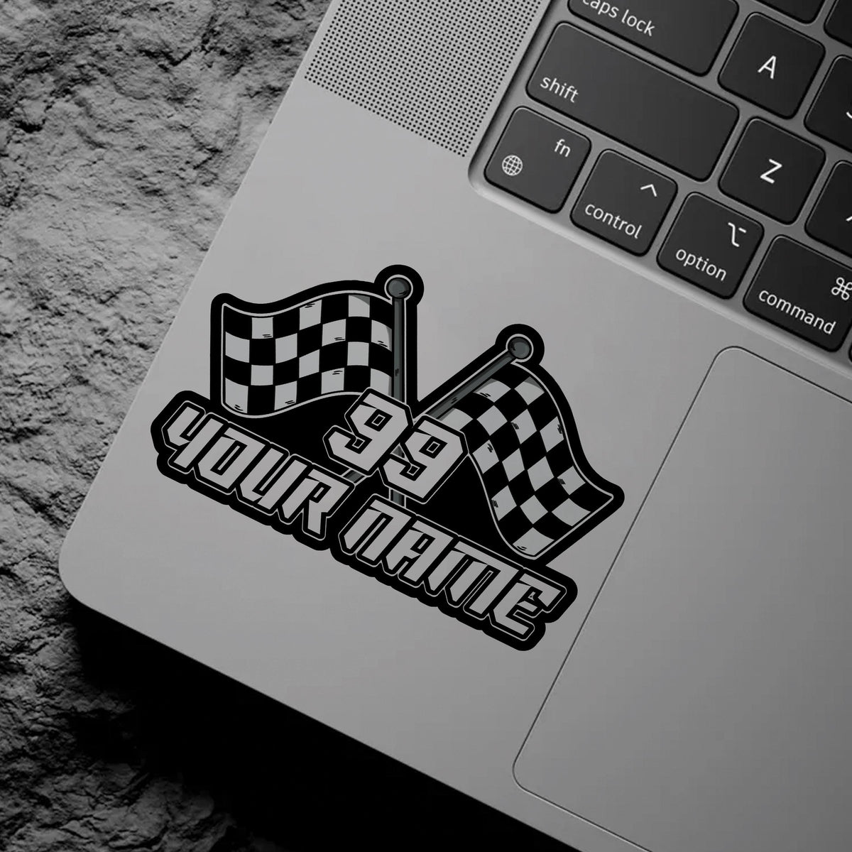 Custom racing sticker with a name and number in a bold race font – view 6