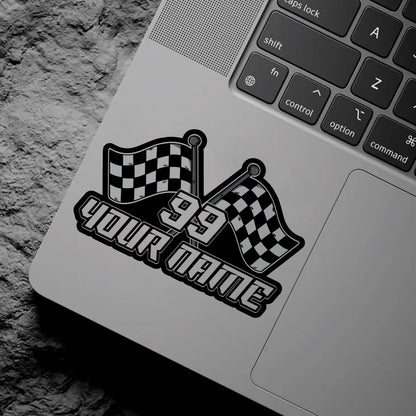 Custom racing sticker with a name and number in a bold race font – view 6