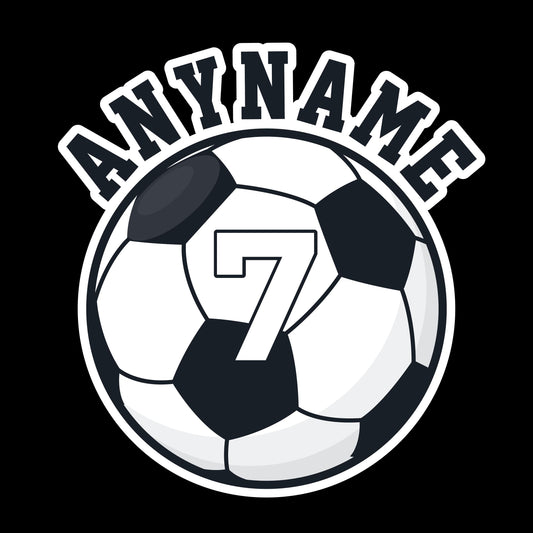 Custom soccer name and number sticker with soccer ball and bold sports font
