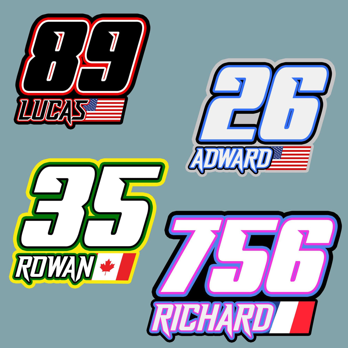Custom Racing Number & Name Flag Decal by Stickreews