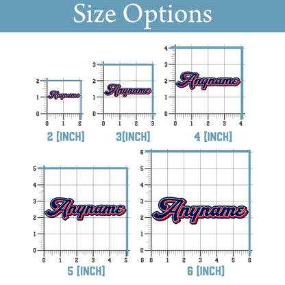 Custom varsity script name stickers in navy and red – view 4