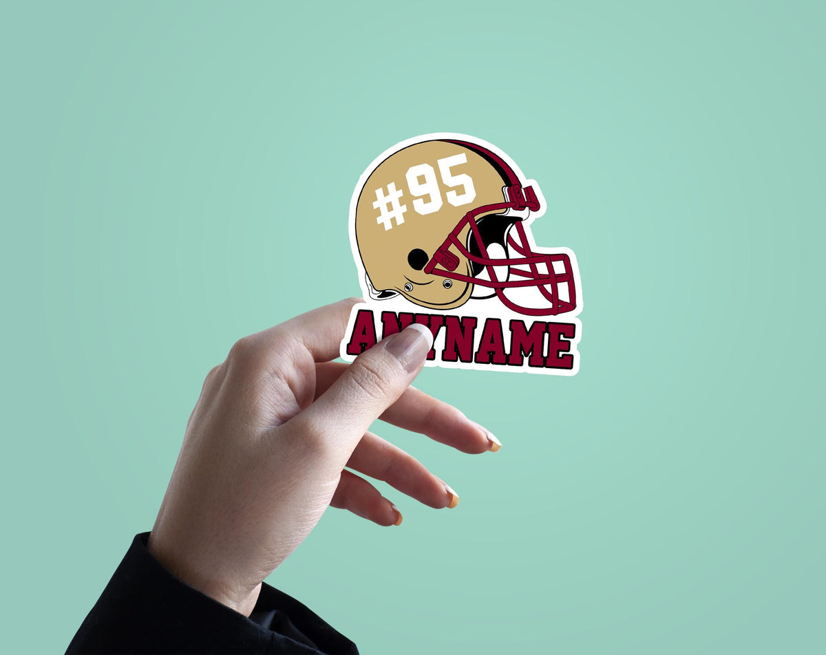 Custom football helmet sticker with a name, number and helmet color – view 2