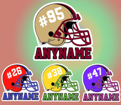 Custom football helmet sticker with a name, number and helmet color – view 4
