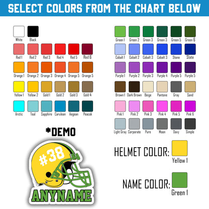 Custom football helmet sticker with a name, number and helmet color – view 5