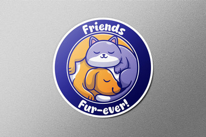 Cute Cat and Dog sticker, friends forever