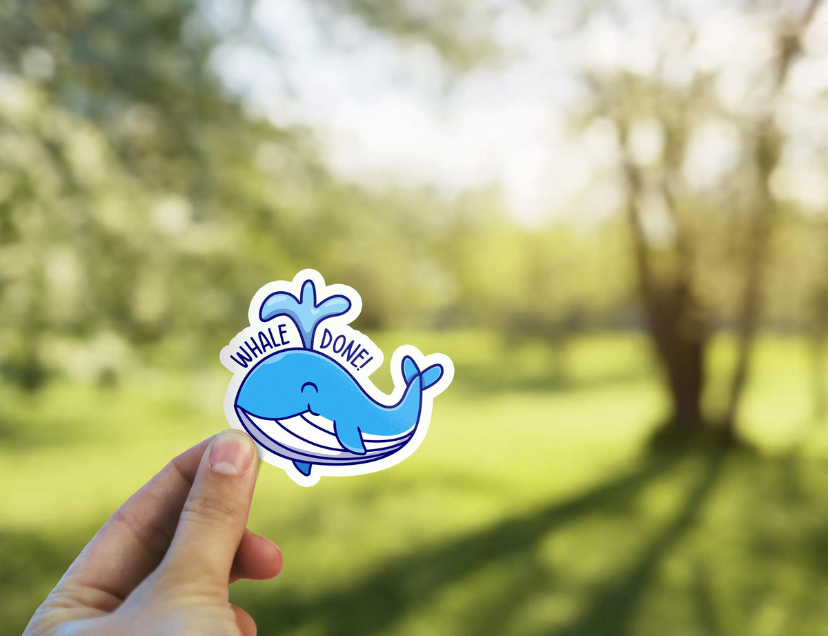 Whale Done sticker, encouragement pun – view 3