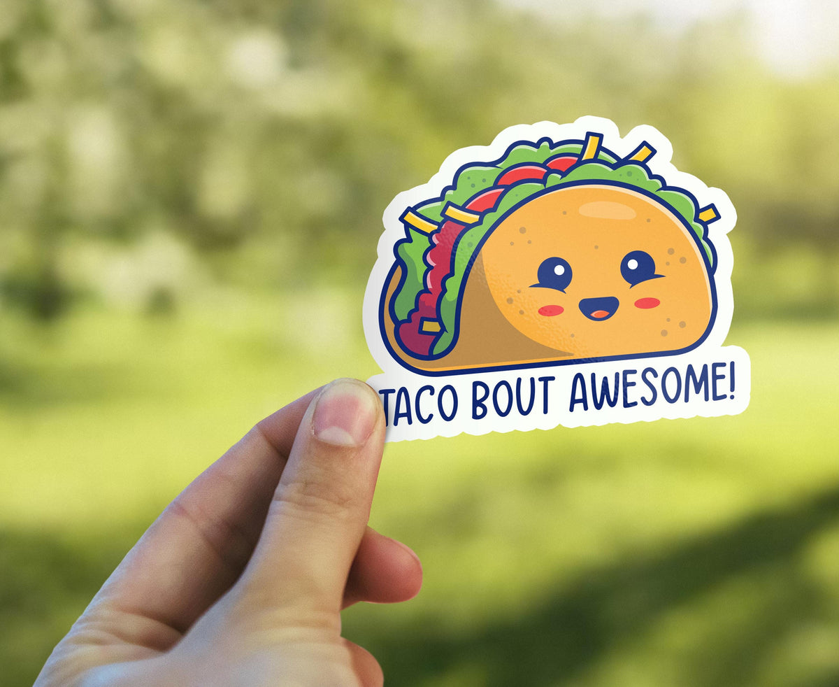 Taco Bout Awesome sticker, fun pun design – view 3