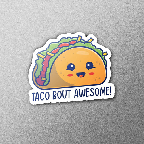 Taco Bout Awesome sticker, fun pun design