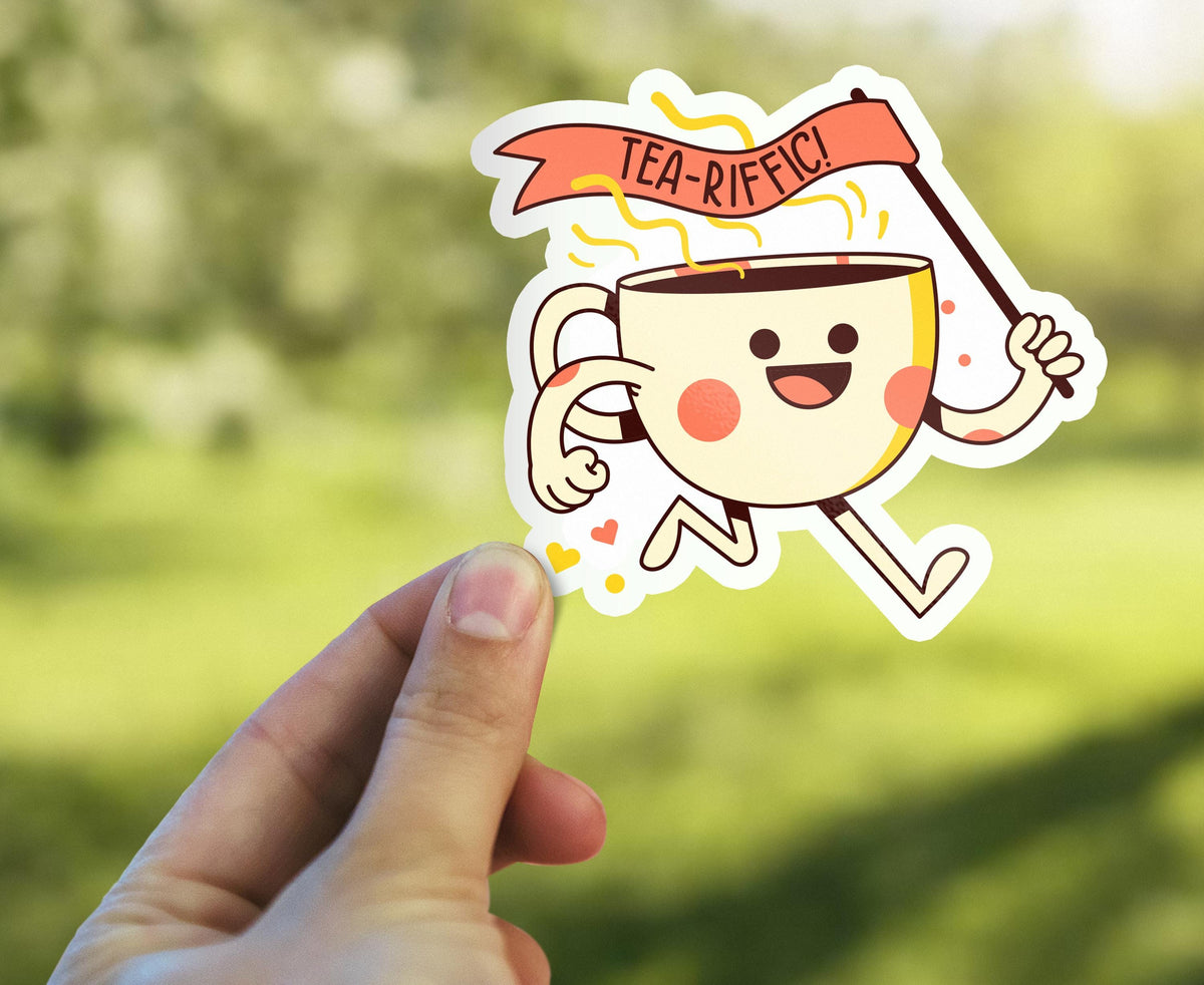 Tea-riffic sticker, fun pun design – view 3