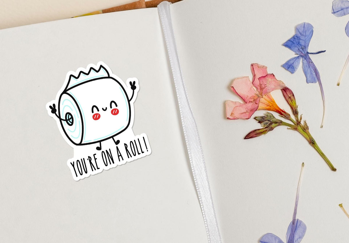 You're on a Roll sticker, fun pun design – view 3