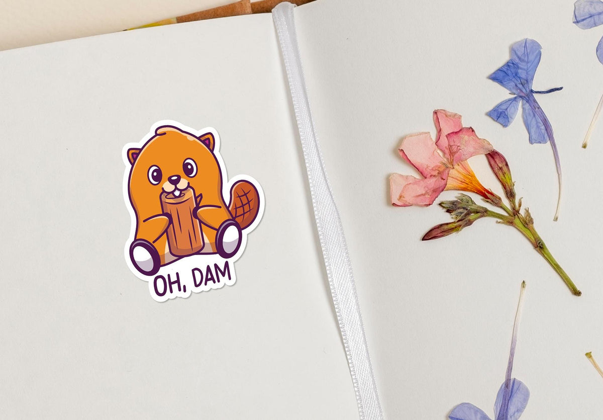 Oh Dam sticker, funny pun design – view 3