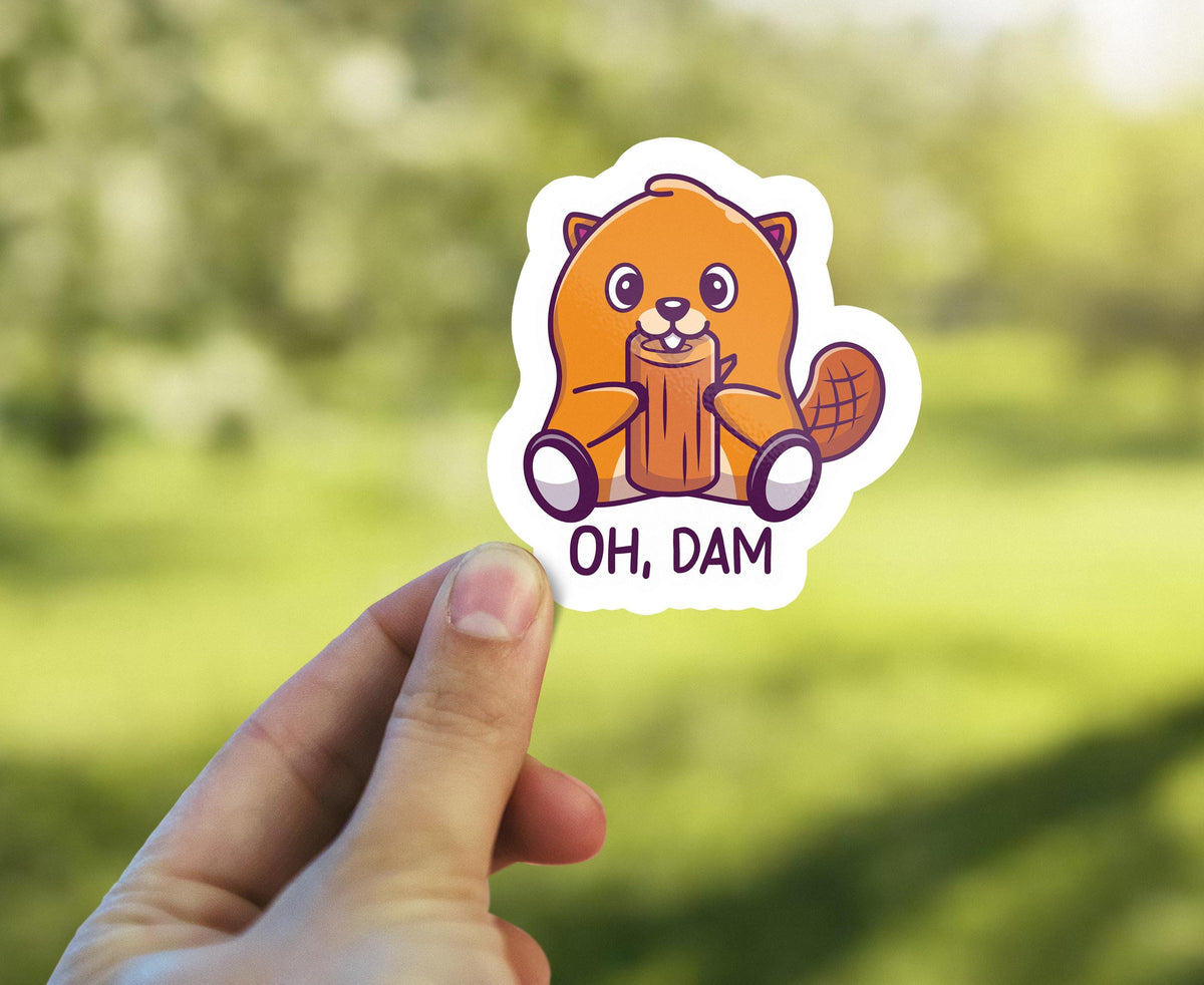 Oh Dam sticker, funny pun design – view 4