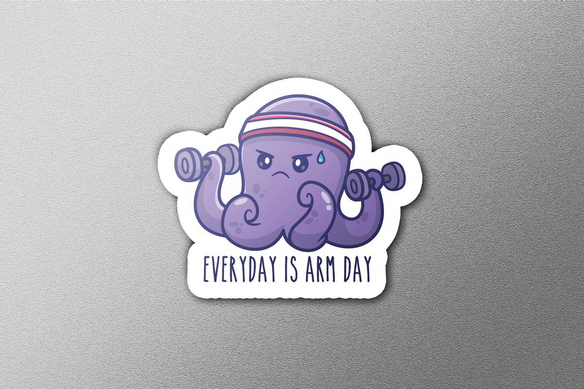 Everyday Is Arm Day sticker, cute octopus working out