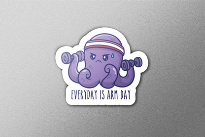 Everyday Is Arm Day sticker, cute octopus working out