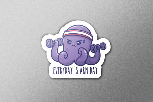 Everyday Is Arm Day sticker, cute octopus working out