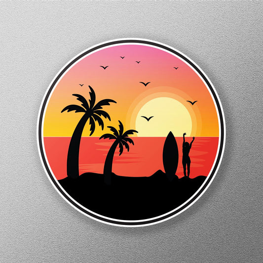 Beautiful Beach Sunset sticker, tropical sunset design