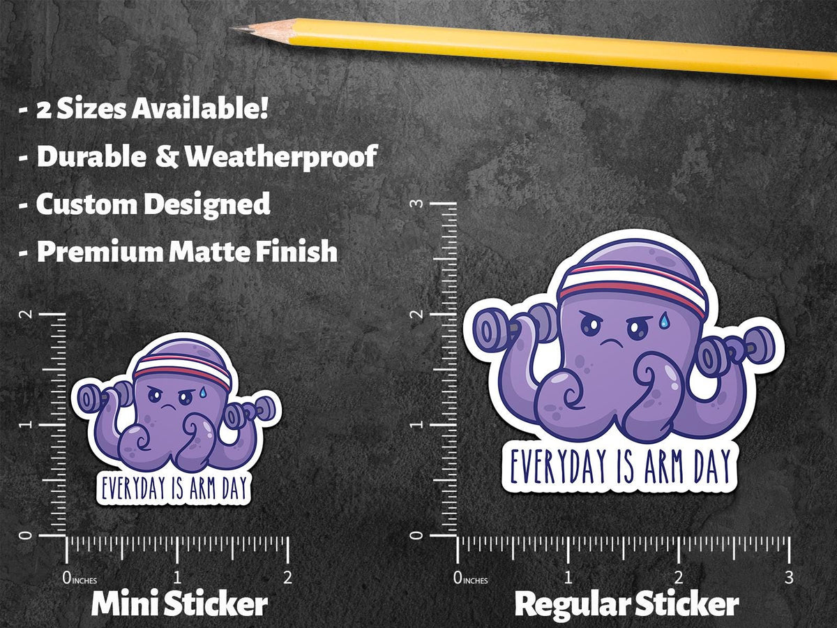 Everyday Is Arm Day sticker, cute octopus working out – view 2