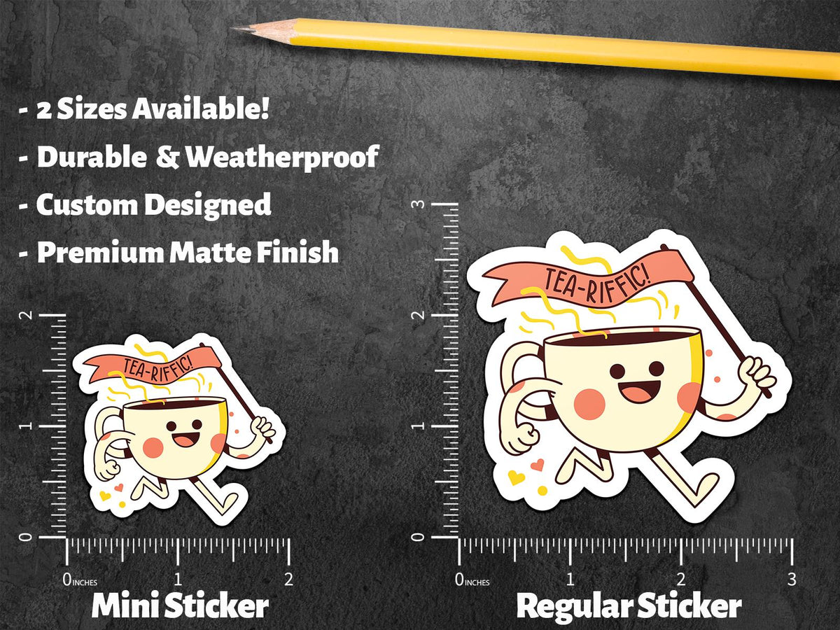 Tea-riffic sticker, fun pun design – view 2