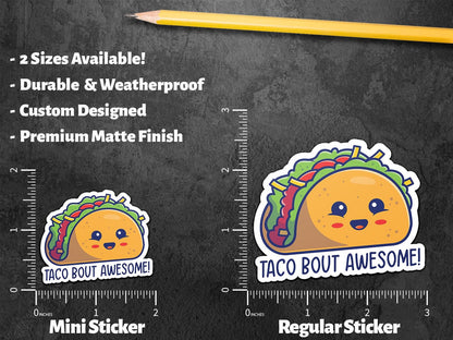 Taco Bout Awesome sticker, fun pun design – view 2