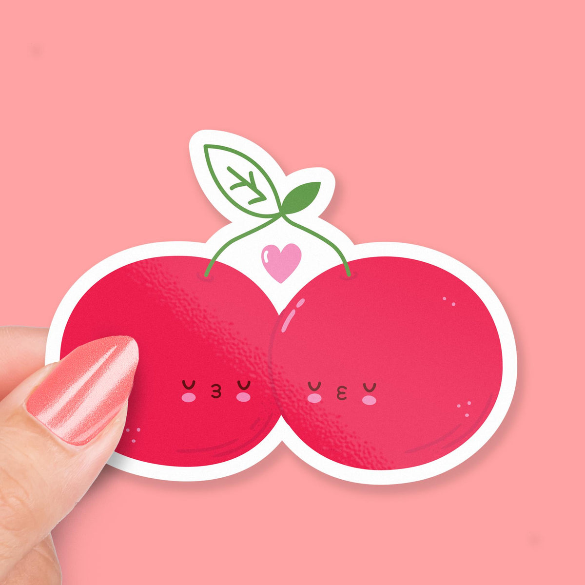 Two Cute Cherries sticker, cute fruit design