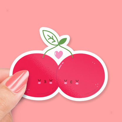 Two Cute Cherries sticker, cute fruit design