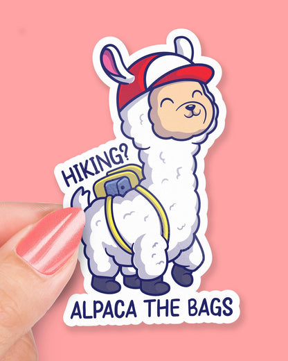 Hiking? Alpaca My Bags sticker, funny pun design